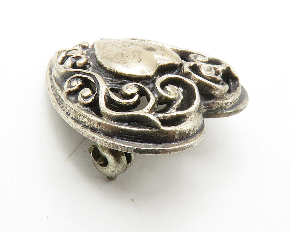 BEAU 925 Sterling Silver  Vintage Swirl Love Heart Dark Tone Brooch Pin BP5525