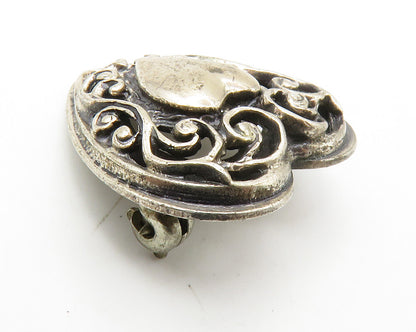 BEAU 925 Sterling Silver  Vintage Swirl Love Heart Dark Tone Brooch Pin BP5525