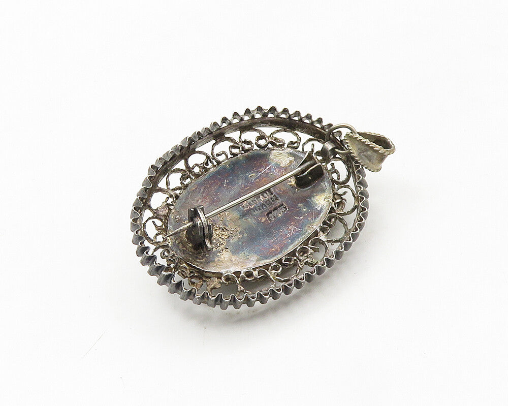 ISRAEL 925 Silver  Vintage Blue Topaz Pretzel Swirl Floral Brooch Pin  BP7226