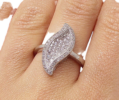 925 Sterling Silver  White Cubic Zirconia Leaf Cluster Ring Sz 8  RG3252