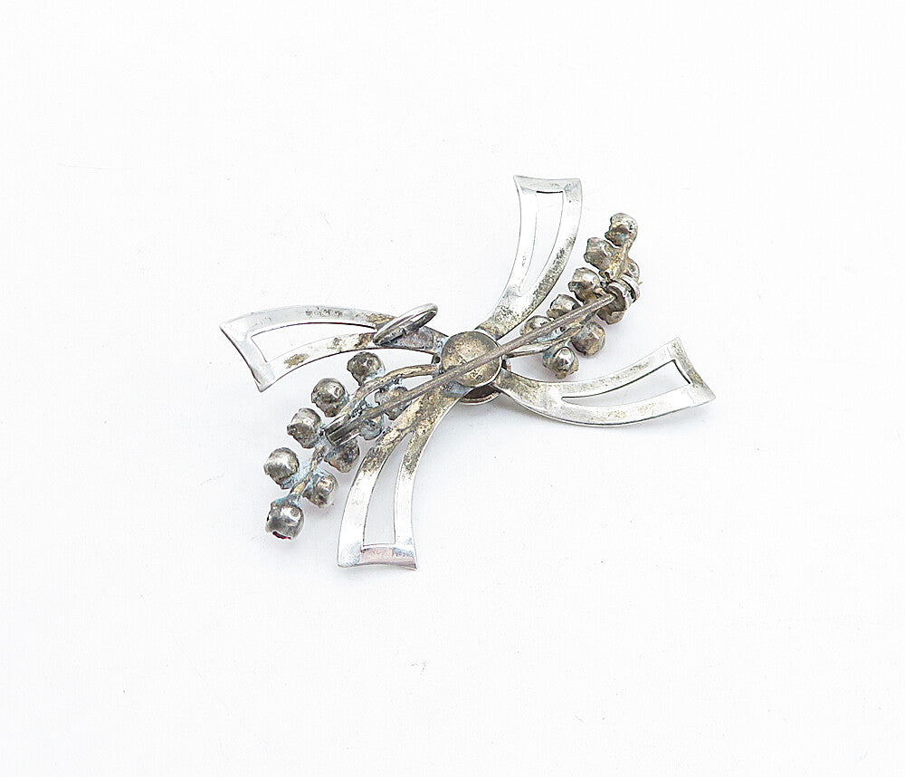 925 Sterling Silver  Vintage Pink Topaz Bow Tied Ribbon Brooch Pin  BP1232