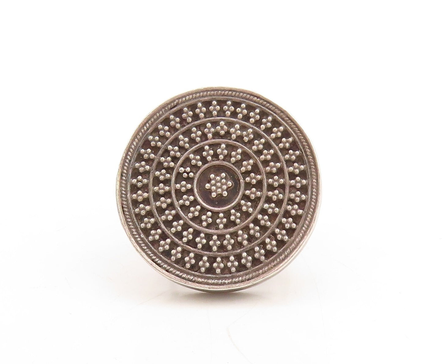 925 Sterling Silver Vintage Ring Dark Tone Beaded Round Design  Sz 6  RG31641