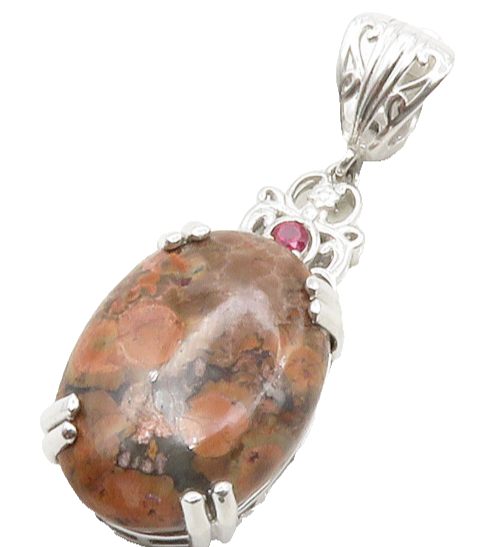 KARIS 925 Sterling Silver  Cabochon Cut Jasper & Pink Topaz Pendant  PT10322