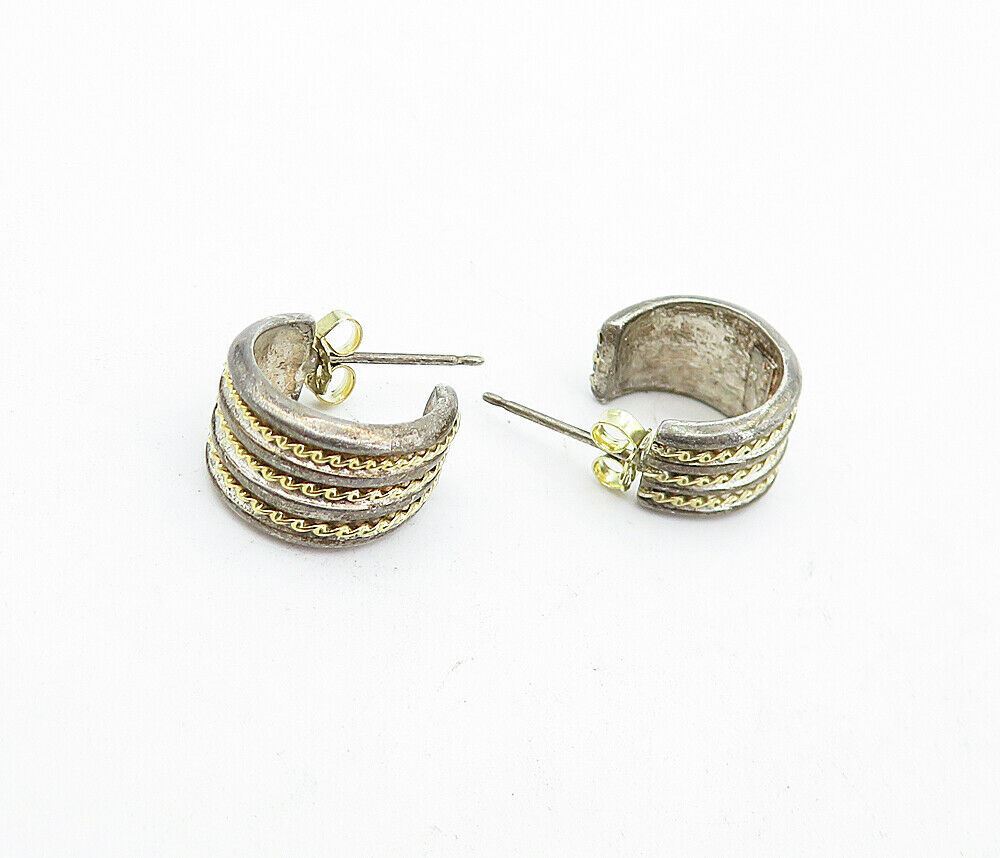 DAVID SIGAL 925 Silver & 18K GOLD  Vintage 2 Tone Twist JHoop Earrings EG2389