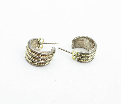DAVID SIGAL 925 Silver & 18K GOLD  Vintage 2 Tone Twist JHoop Earrings EG2389