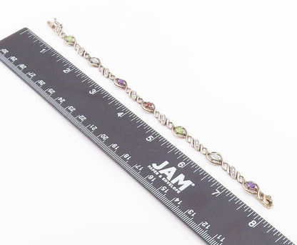 925 Sterling Silver Vintage Genuine Diamond & Multi Stone Chain Bracelet BT8314