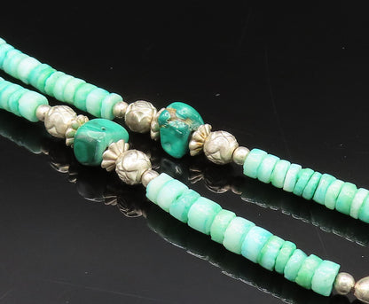 925 Silver  Vintage Two Strand Malachite & Floral Beads Necklace  NE4012