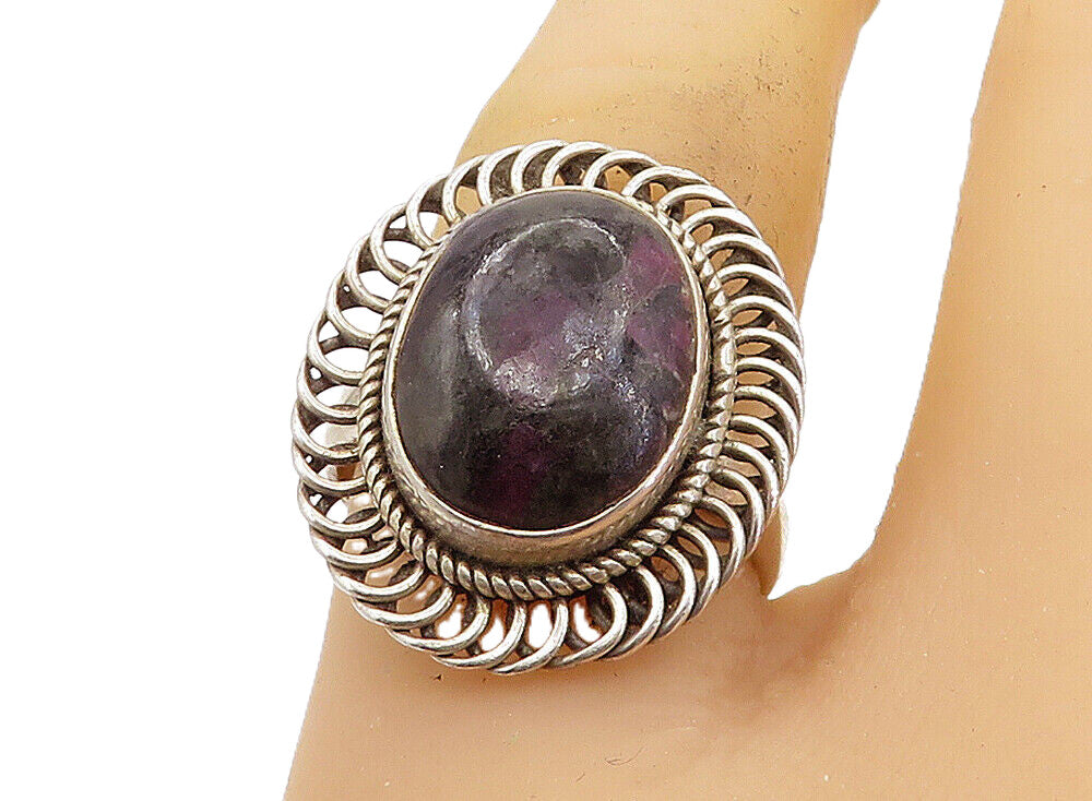 925 Sterling Silver  Vintage Cabochon Cut Jasper Cocktail Ring Sz 8  RG7848
