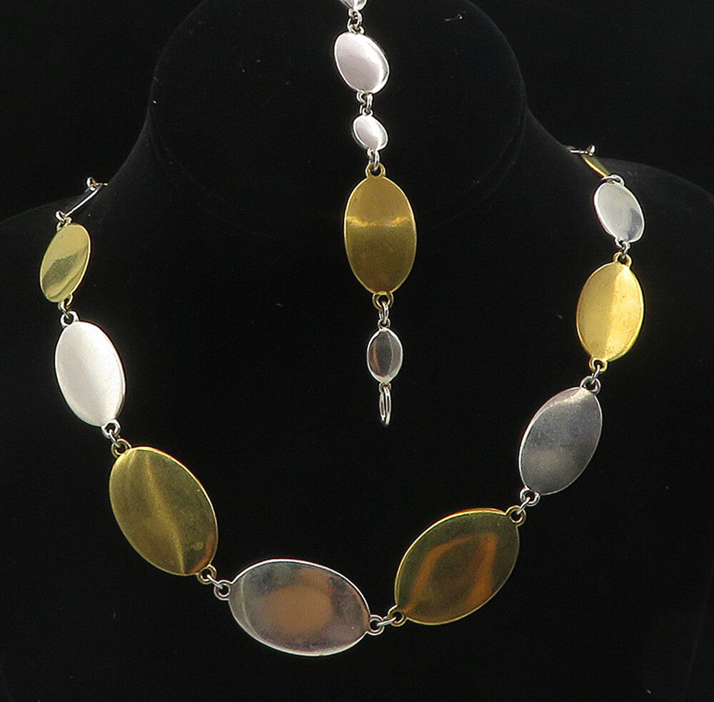 RLM STUDIO 925 Sterling Silver & Brass Shiny Necklace & Bracelet Set  TR1587