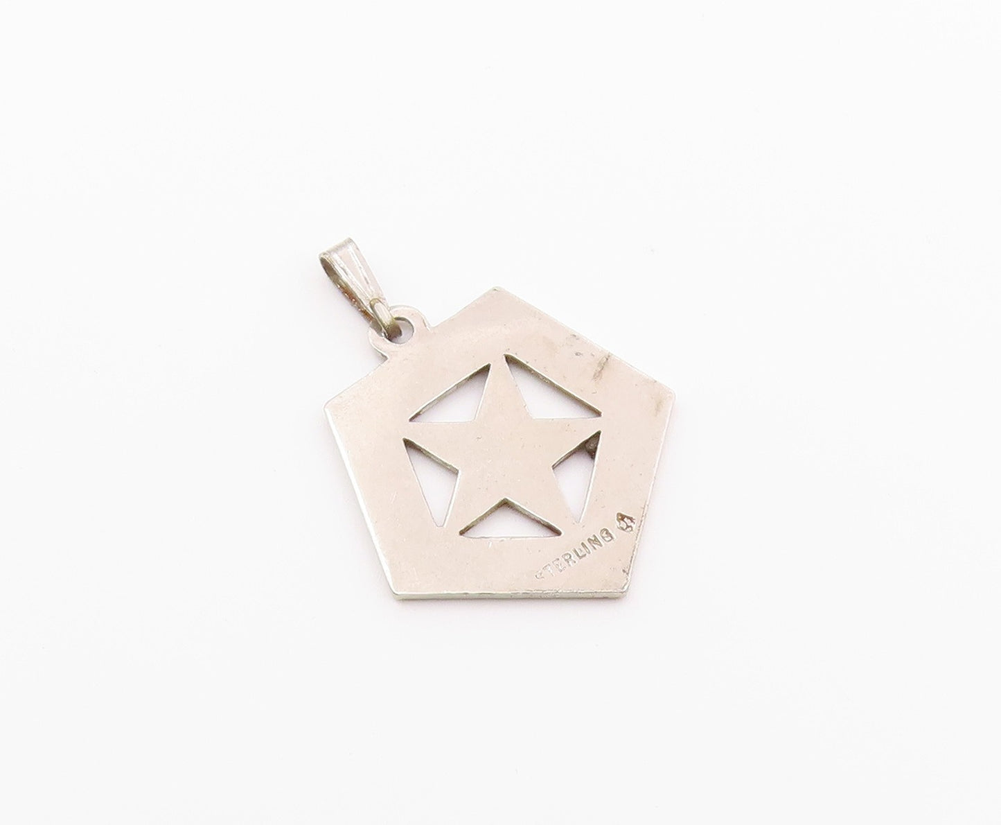 925 Sterling Silver  Vintage Shiny Enamel Detail Star Drop Pendant  PT17072