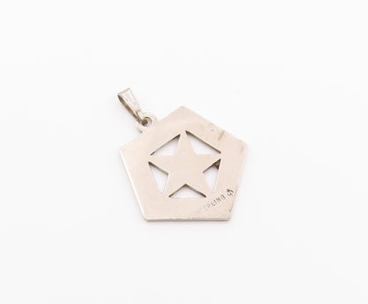 925 Sterling Silver  Vintage Shiny Enamel Detail Star Drop Pendant  PT17072