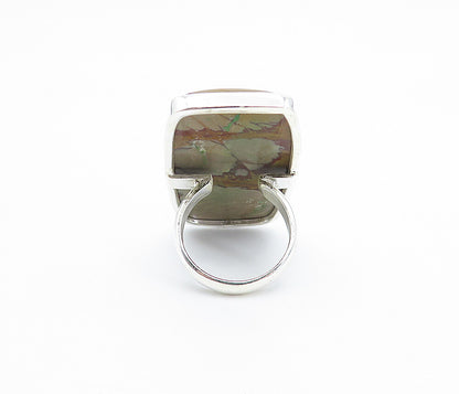 925 Sterling Silver  Brown Jasper Full Finger Shiny Cocktail Ring Sz 7  RG8044