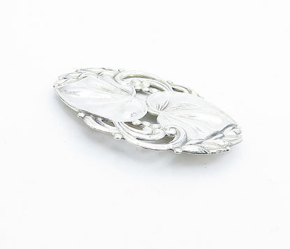 925 Sterling Silver  Vintage Shiny Love Heart Floral Leaf Brooch Pin  BP2535