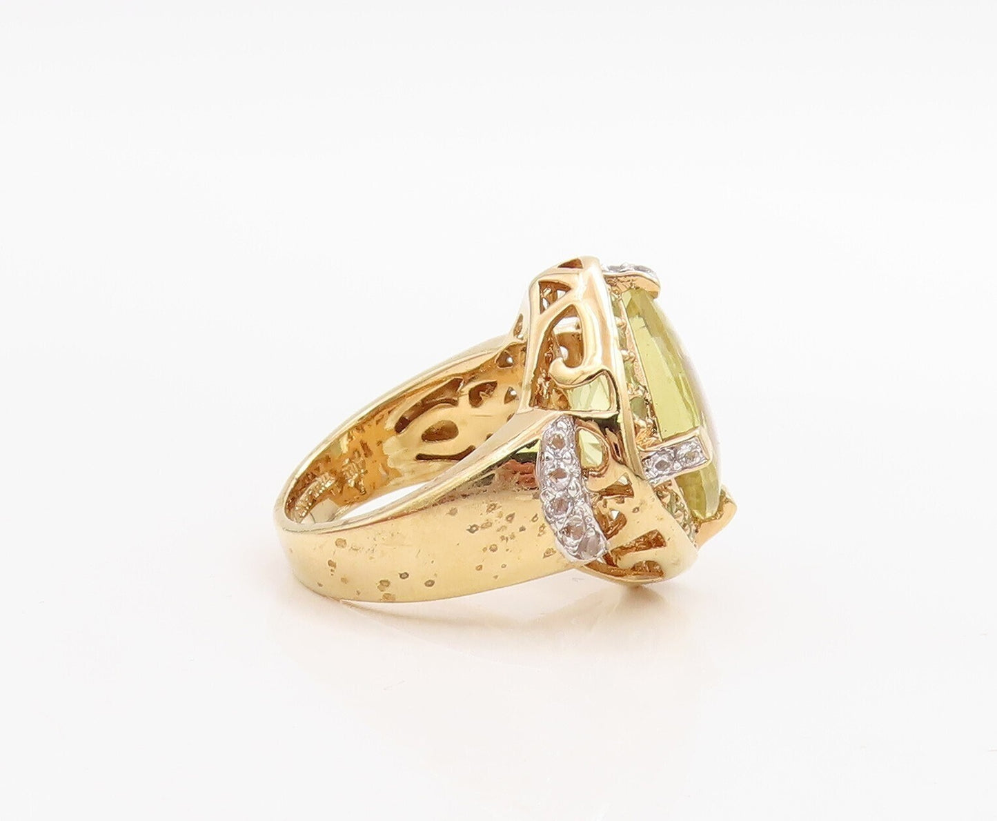 925 Sterling Silver Vintage Ring Gold Plated Peridot & Topaz  Sz 7  RG30963