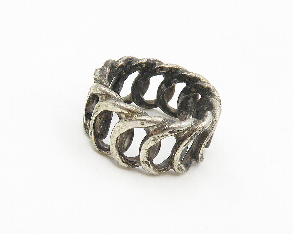 925 Sterling Silver  Vintage Dark Tone Round Link Band Ring Sz 6  RG18093