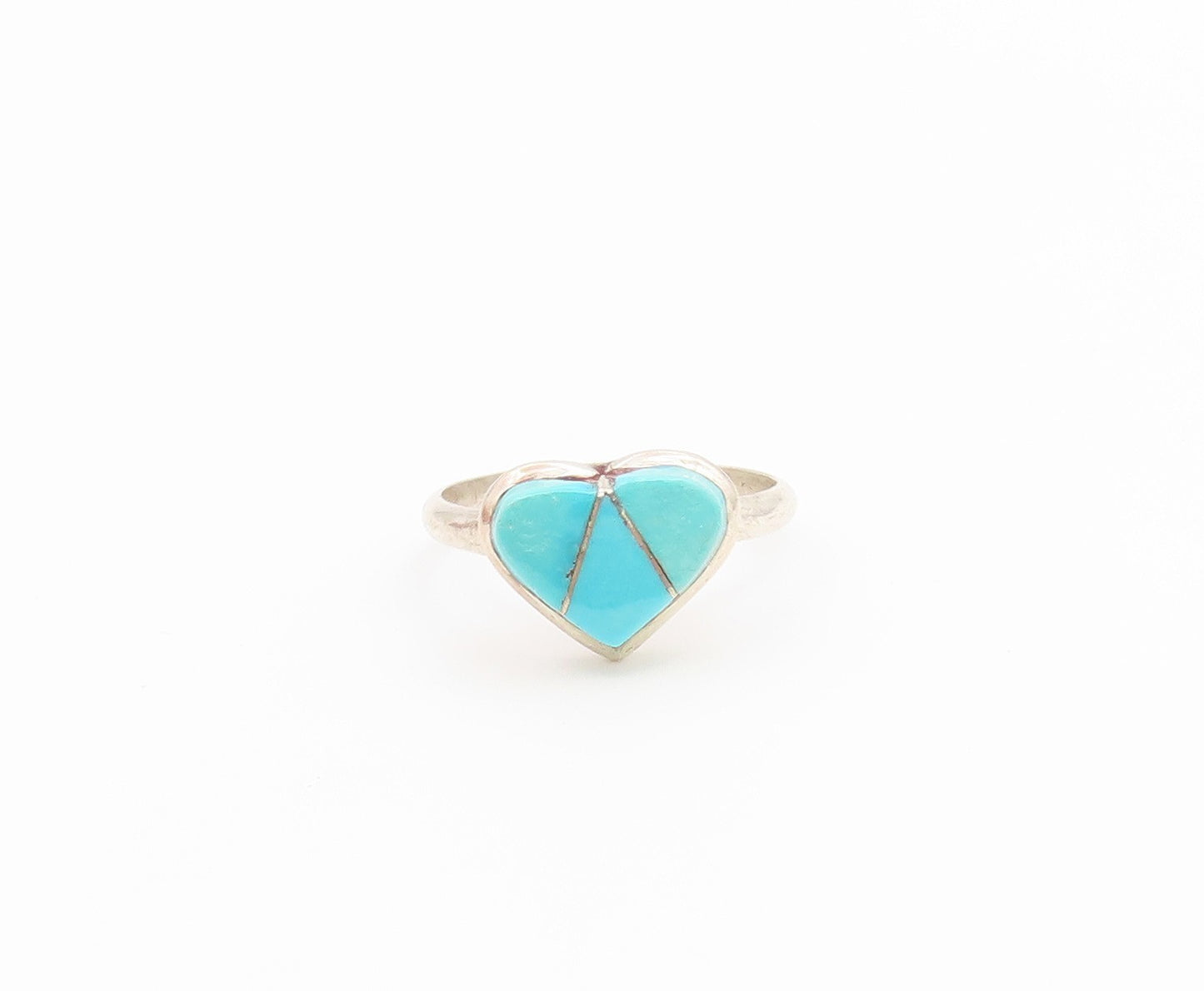 925 Sterling Silver Vintage Ring NAVAJO ZUNI Turquoise Love Heart  Sz 5  RG36802