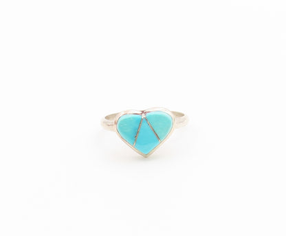 925 Sterling Silver Vintage Ring NAVAJO ZUNI Turquoise Love Heart  Sz 5  RG36802