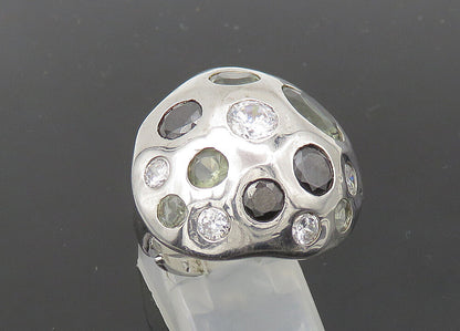 925 Silver  Vintage Cubic Zirconia & Hematite Adjustable Ring Sz 7.5  RG21393