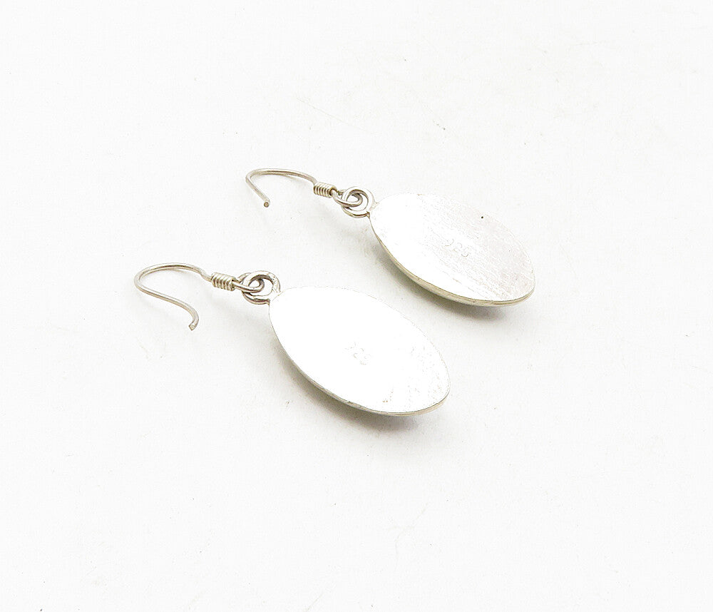 925 Sterling Silver  Vintage Glitter Art Pointed Oval Drop Earrings  EG4711