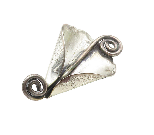 925 Sterling Silver  Vintage Sculpted Single Flower Swirl Brooch Pin  BP6013