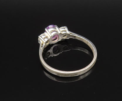 925 Silver  Vintage Dainty Three Stone Amethyst & Topaz Ring Sz 9.5  RG25711