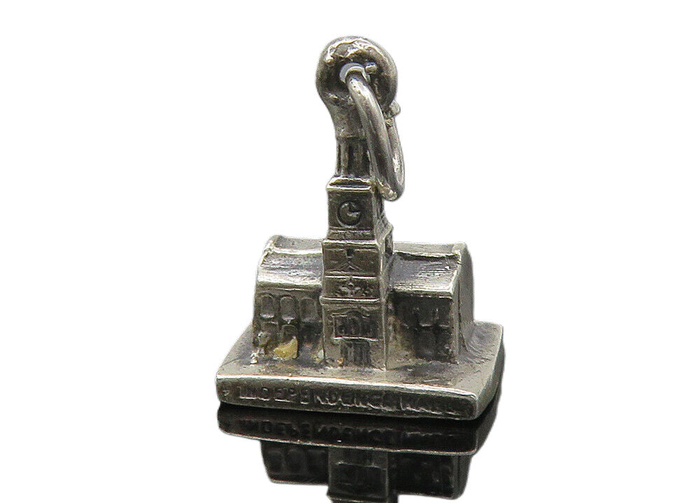 925 Sterling Silver Vintage Petite Independence Hall Drop Pendant PT7970
