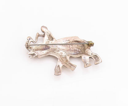 925 Sterling Silver Vintage Brooch Happy Elephant With Care Taker  BP11732