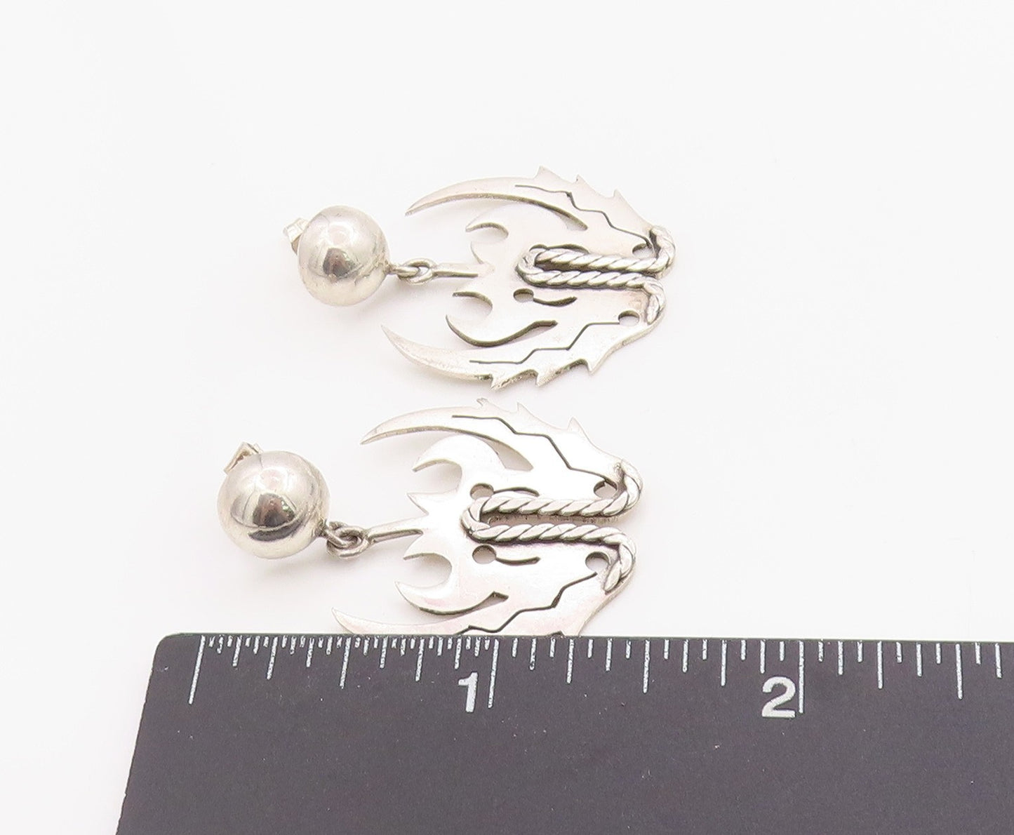 925 Sterling Silver Vintage Earrings Mythical Wings Cut Out Design Studs EG13691