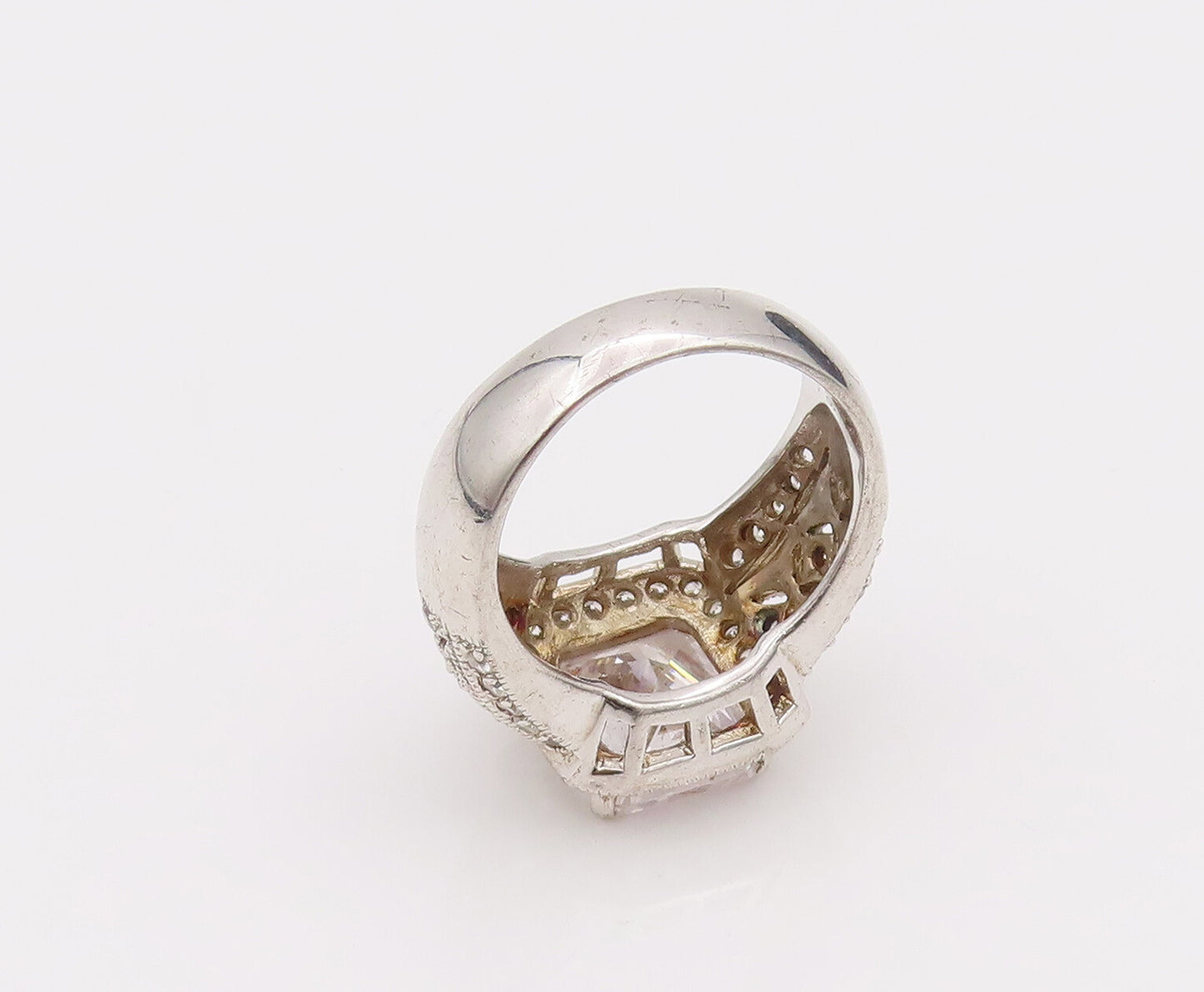 925 Sterling Silver Vintage CZ Square Head Designed Shoulder Ring Sz 10  RG26542