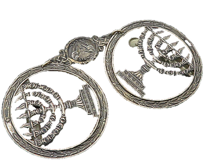 ISRAEL 925 Sterling Silver Vintage Dark Tone Menorah Sweater Clip  TR2842