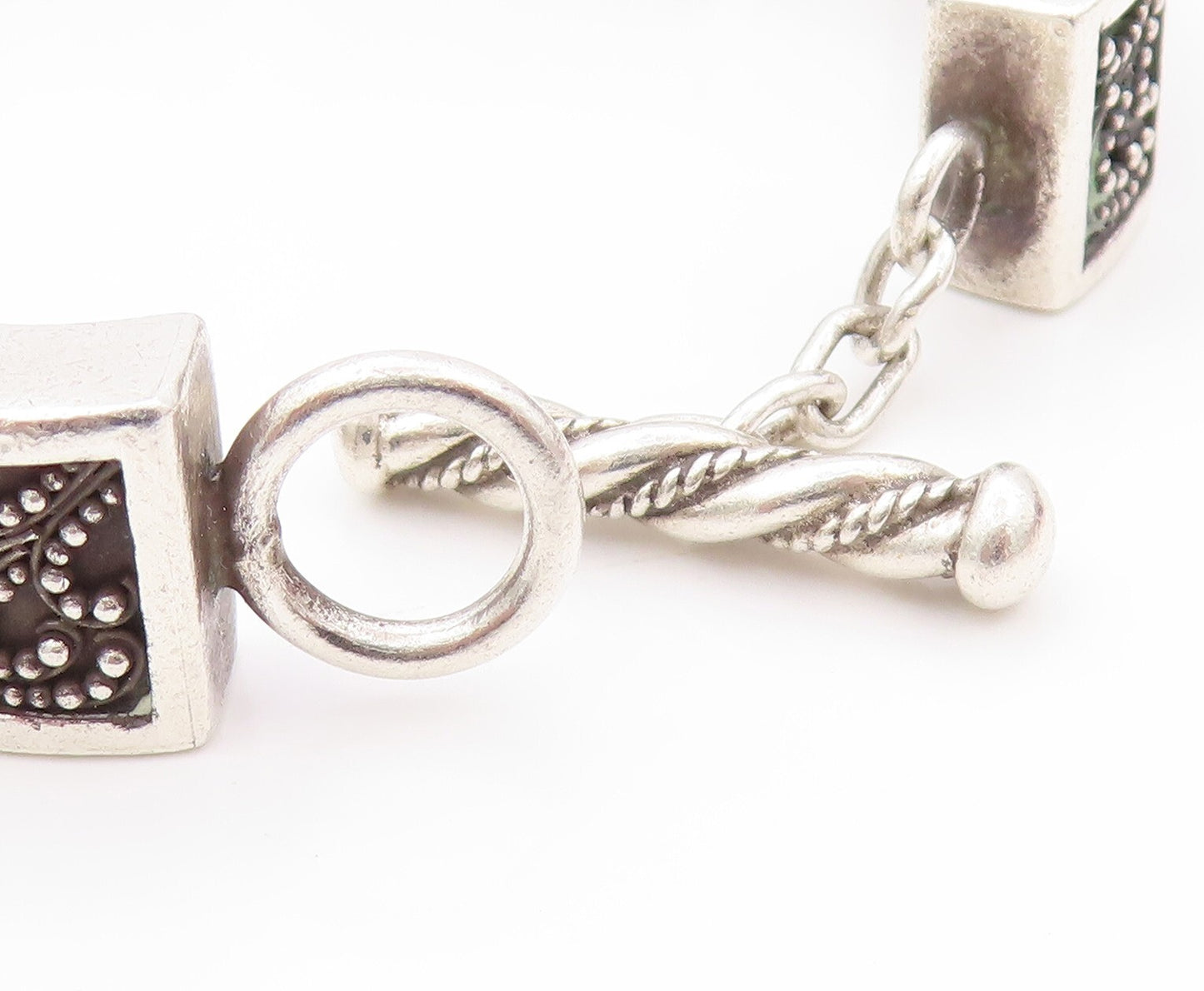 925 Sterling Silver Vintage Bracelet LOIS HILL Dark Tone Carved Chain  BT11175