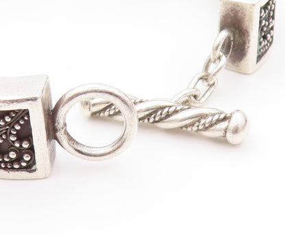 925 Sterling Silver Vintage Bracelet LOIS HILL Dark Tone Carved Chain  BT11175