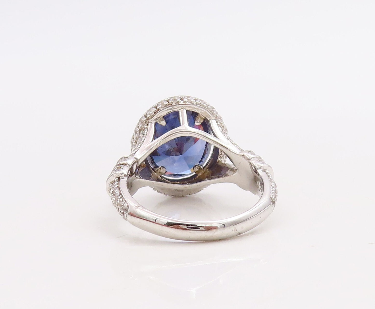 925 Sterling Silver Vintage Ring Designer Cutout Sapphire & CZ  Sz 7  RG30990