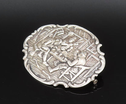 925 Sterling Silver  Vintage Dutch Men At Bar Scenery Brooch Pin  BP10057