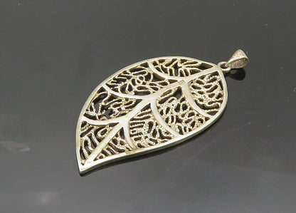925 Sterling Silver  Vintage Shiny Floral Leaf Motif Drop Pendant  PT16461