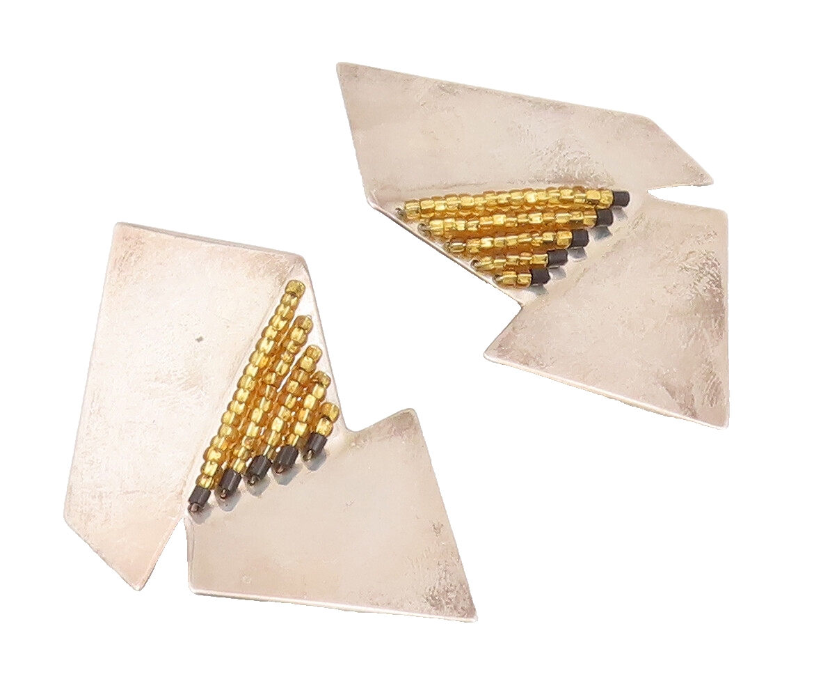 925 Sterling Silver Vintage Earrings EUROPEAN Brutalist Designer Beaded  EG12947