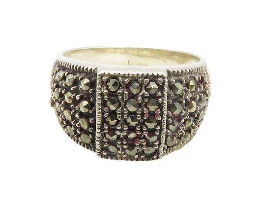925 Sterling Silver  Vintage Sparkling Marcasite Dome Band Ring Sz 7  RG14821