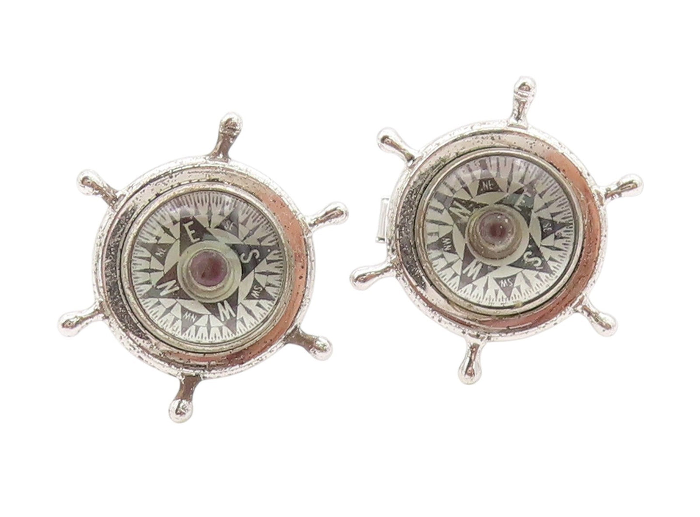 925 Sterling Silver Vintage Cufflinks HIS LORDSHIP Compass & Marine Wheel TR4152