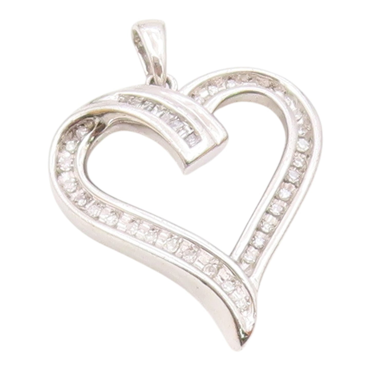 925 Sterling Silver  Vintage Genuine Diamonds Open Love Heart Pendant  PT7523