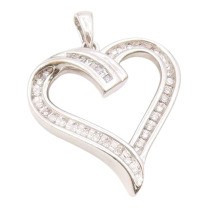 925 Sterling Silver  Vintage Genuine Diamonds Open Love Heart Pendant  PT7523