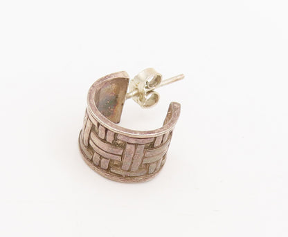 925 Sterling Silver  Vintage Carved Woven broad Open Hoop Earrings  EG12736