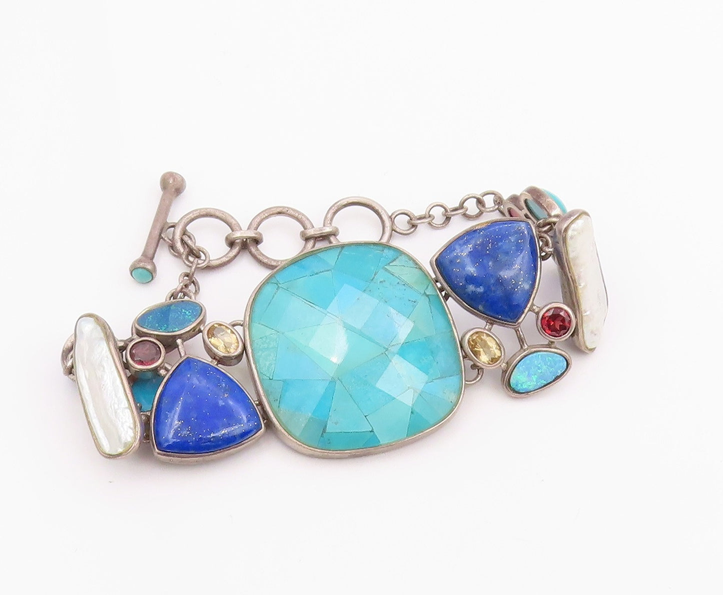 925 Sterling Silver Vintage Bracelet WHITNEY KELLY Multi Gemstone Link  BT11985