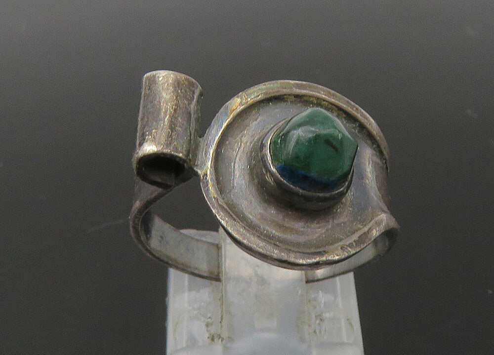 EUROPEAN 925 Silver  Vintage Green Jasper Dark Tone Band Ring Sz 8  RG22686