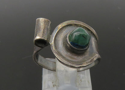 EUROPEAN 925 Silver  Vintage Green Jasper Dark Tone Band Ring Sz 8  RG22686