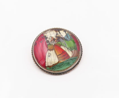925 Sterling Silver Vintage Brooch Pin ENGLAND Antique Crinoline Lady  BP12540