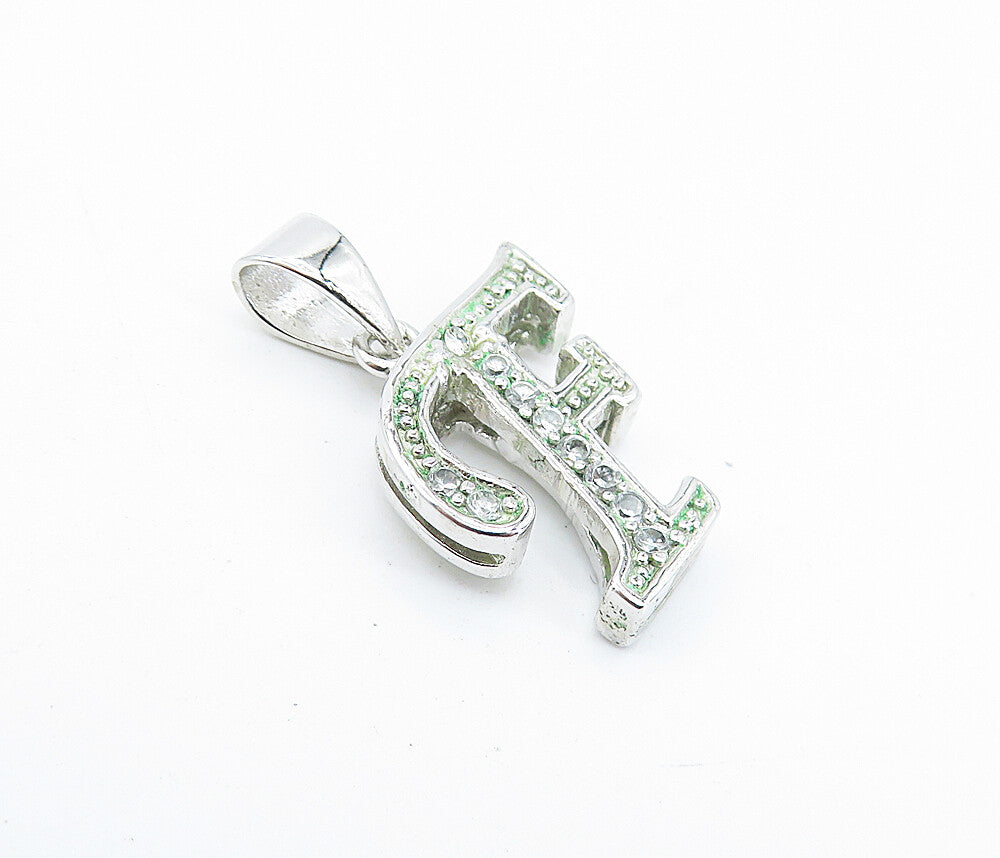 925 Sterling Silver Sparkling Topaz Letter F Initial Drop Pendant PT5350
