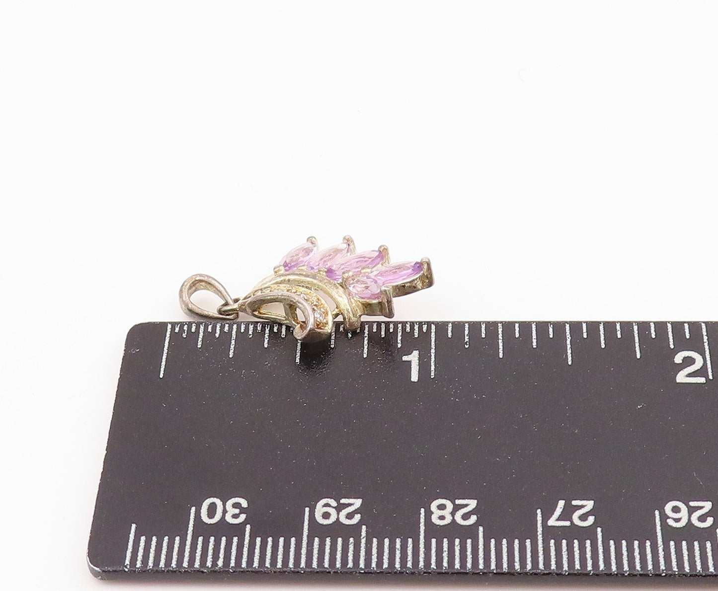 925 Sterling Silver Vintage Pendant Marquise Cut Amethyst & Topaz  PT24267