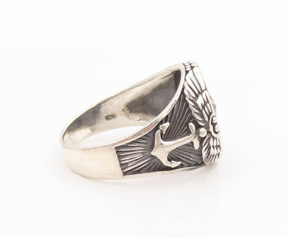 925 Sterling Silver Vintage Ring Nautical Compass & Anchor Band  Sz 13  RG36026