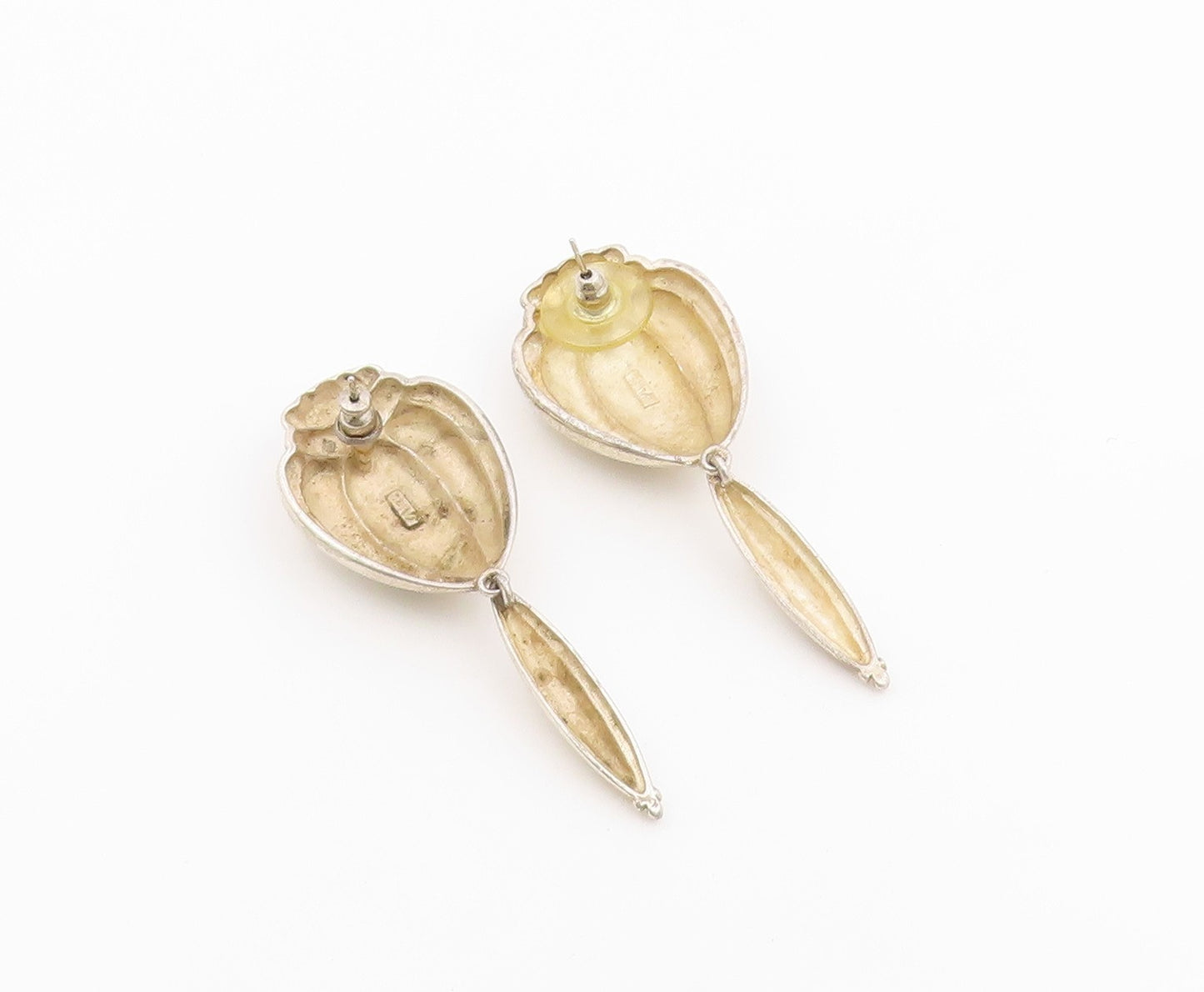 925 Sterling Silver Vintage Earrings Modernist Fluted Hot Air Balloon  EG14421