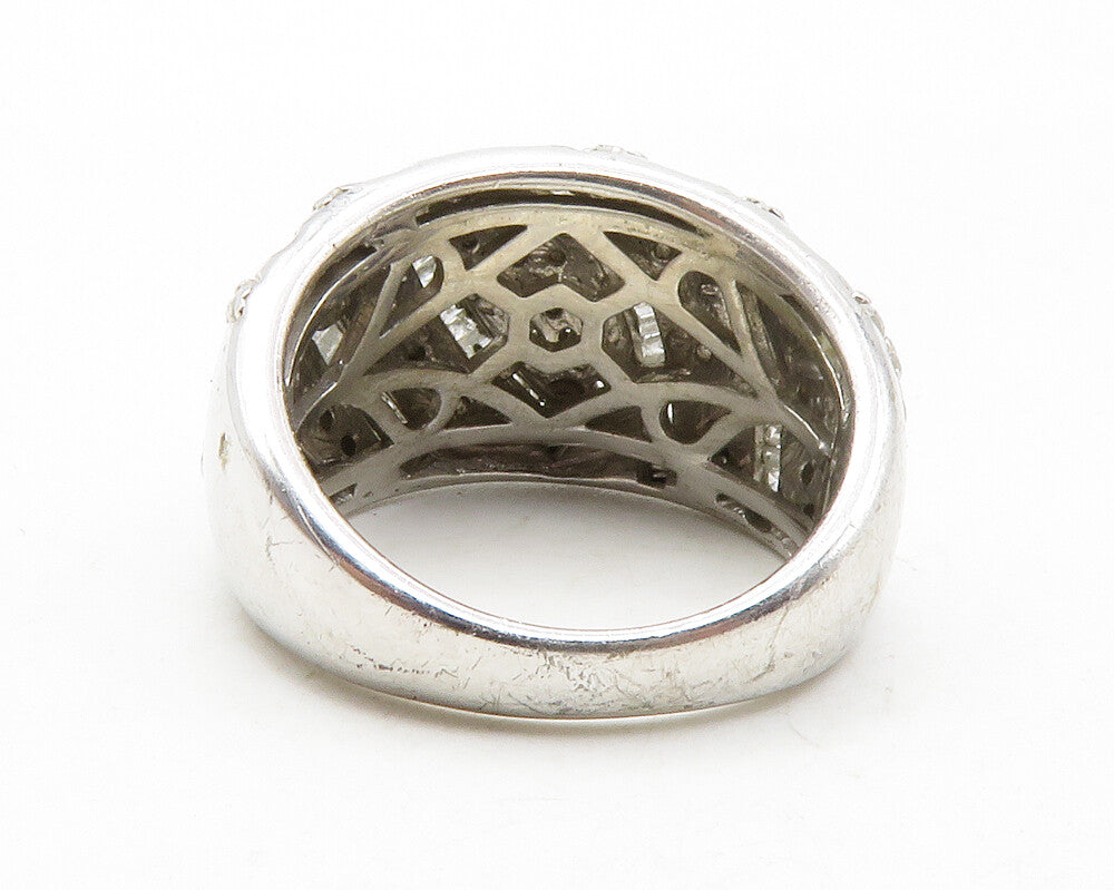 925 Sterling Silver  Genuine Diamonds Shiny Slanted Band Ring Sz 6  RG12505